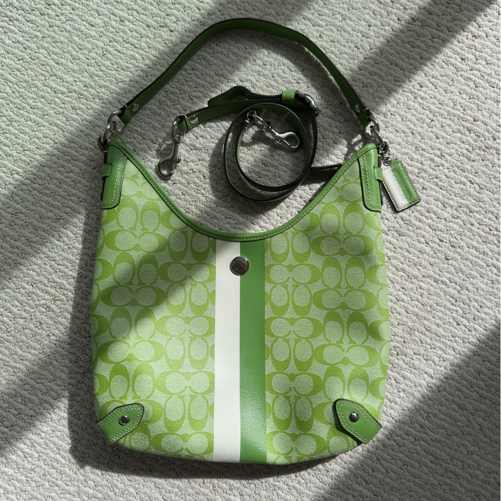 Coach Green Signature Stripe Hobo